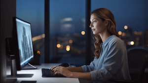 CPollinger A side view of a late 30s woman working on a compute c51b8a0e e724 4542 ad57 1e2294abf47d